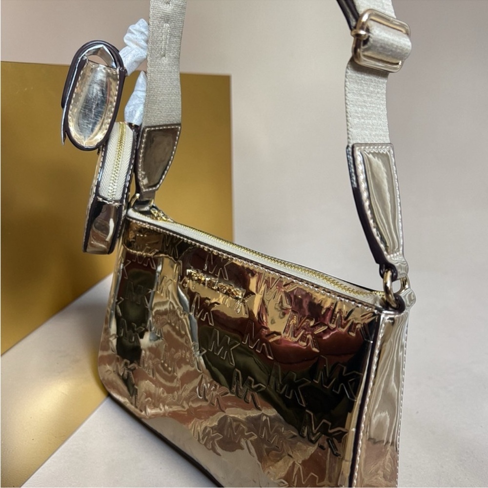 Michael Kors Metallic Gold MK Embossed Crossbody with Coin Pouch - Picture 3 of 4